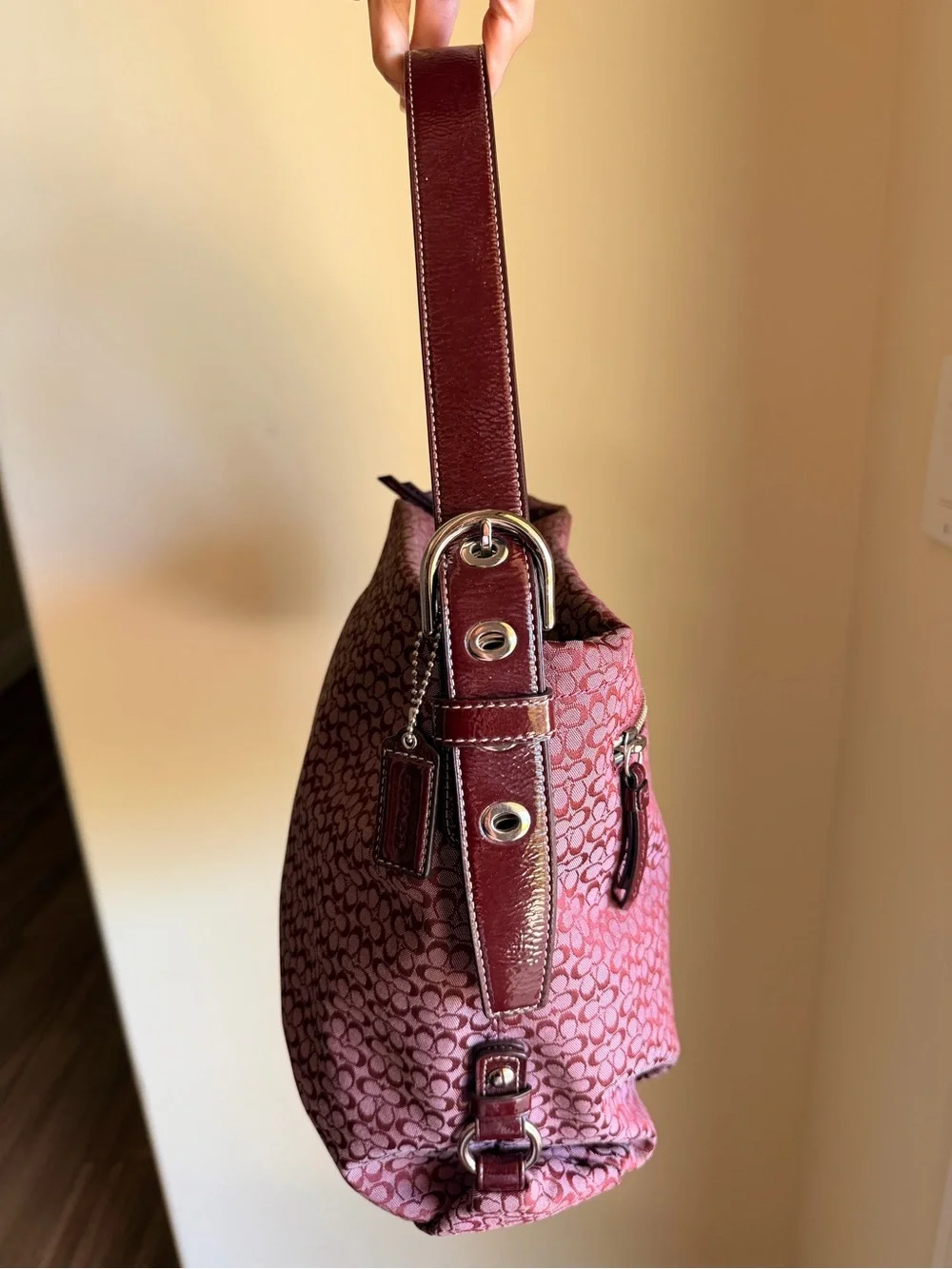 RARE Coach Signature Convertible Duffle bag Burgundy/Plum/Wine colored EUC